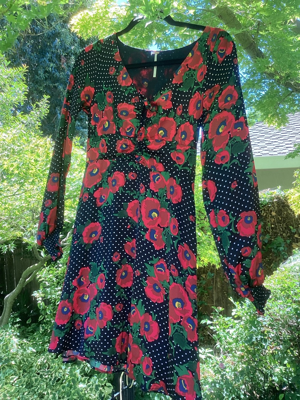 Free People Red Floral Polka Dot Dress